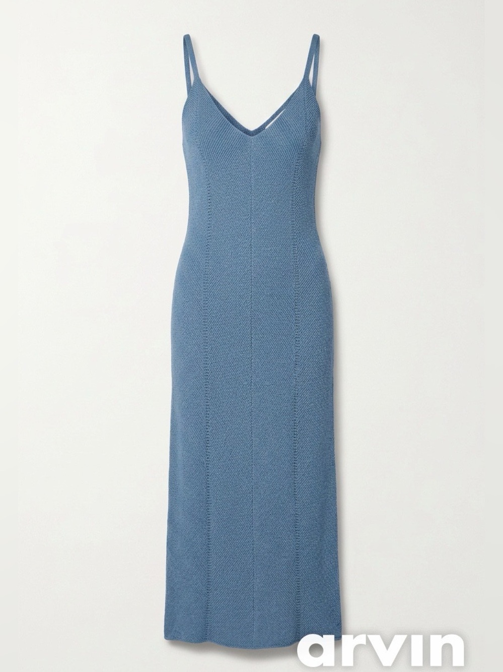 Freshman Blue V-Neck Long Ribbed Knit Strappy Maxi Dress - Size M
